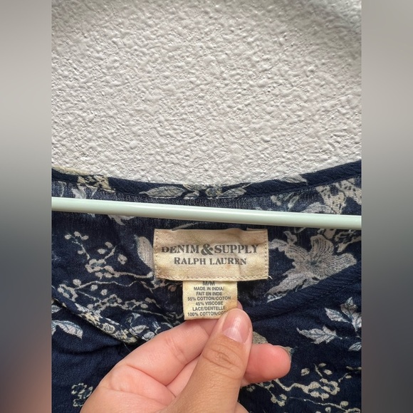 Denim & Supply Ralph Lauren Navy Floral Bell Sleeves Blouse - Picture 2 of 6